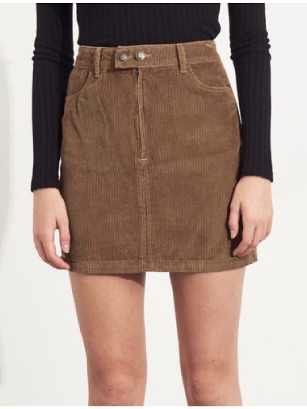 Hollister ultra high rise brown corduroy mini skirt 7/28